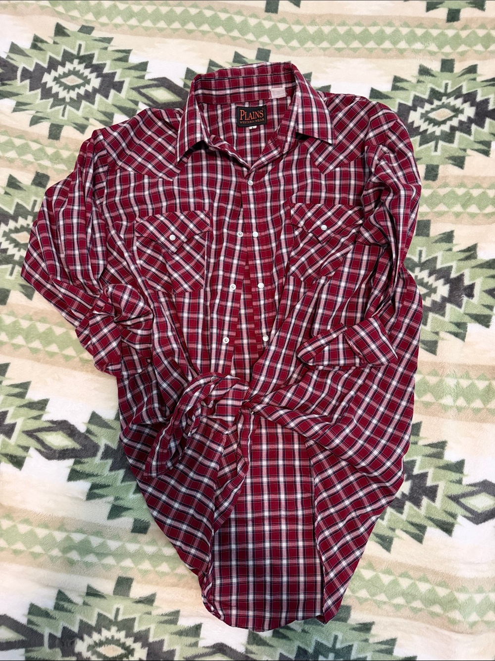 PLAINS Men's Red Plaid Casual Button-Down Shirt